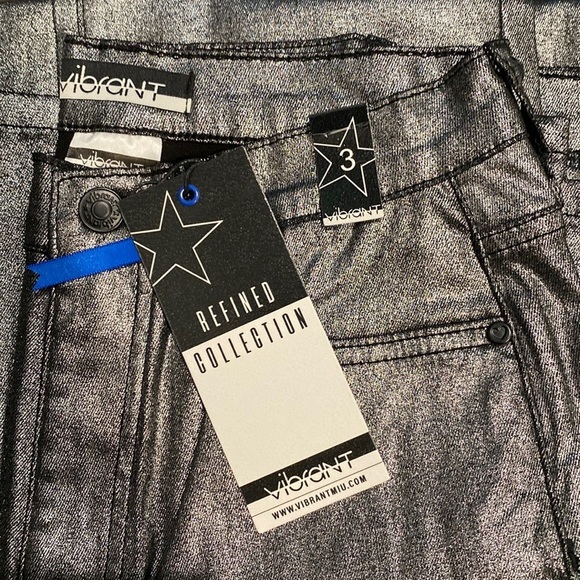 Vibrant Silver Gray Metallic Bootcut Flare Denim Shiny Pants NWT Multiple Sizes - Picture 13 of 16